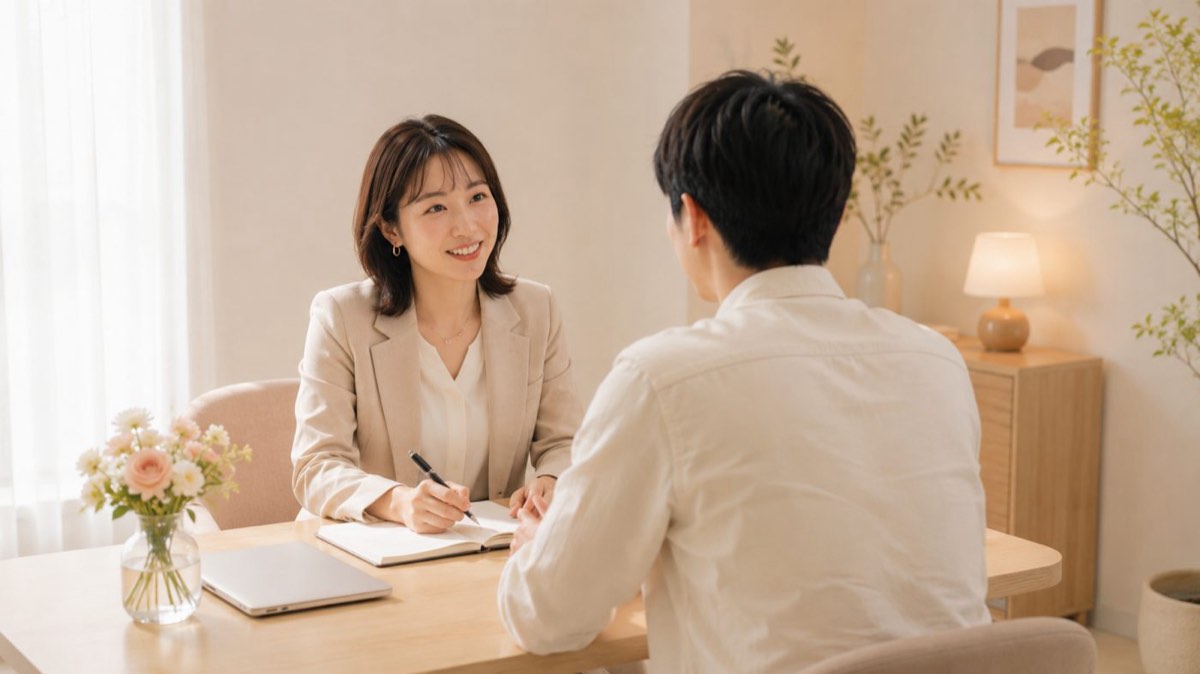 仲人が相談に乗る様子